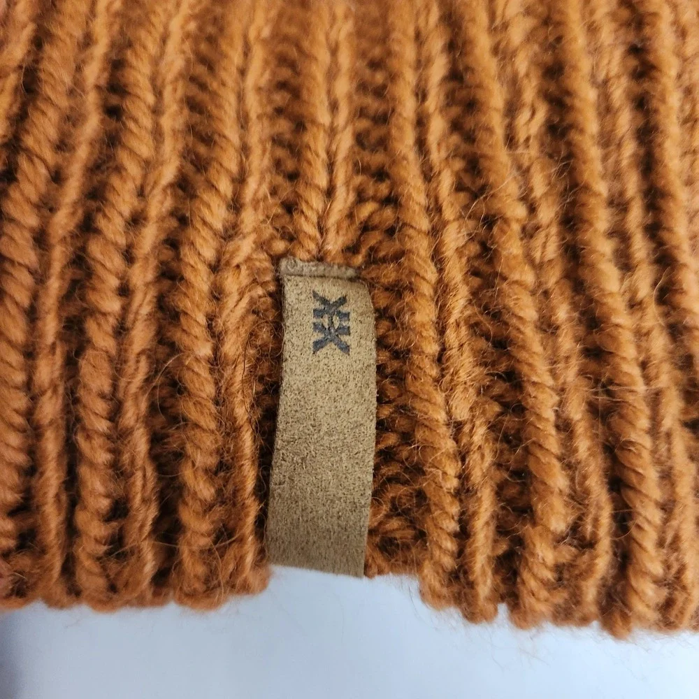 Krochet Kids Brown Black Fair Isle Crochet Knit Beanie Hat with Pom Pom & Tassel